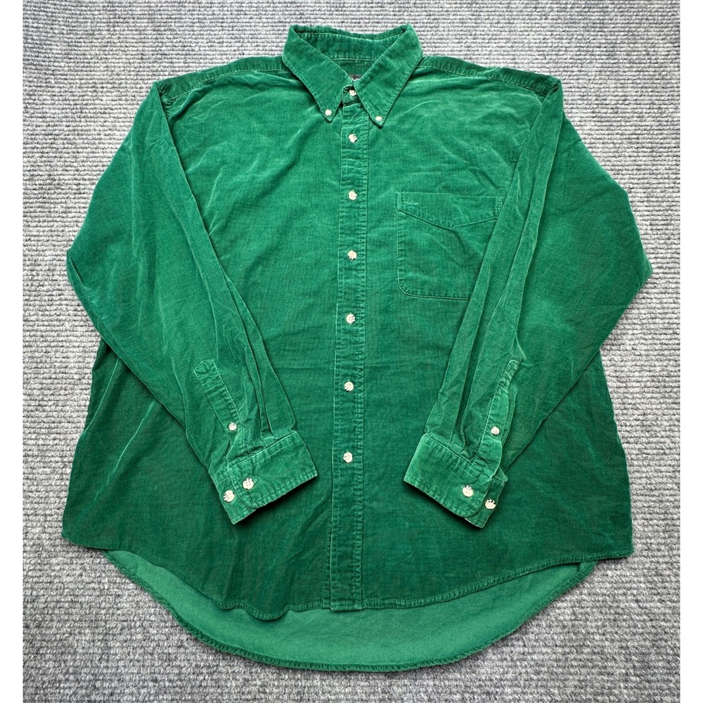 Architect Button Down Shirt Mens Large Green Corduroy Long Sleeve Pocket
